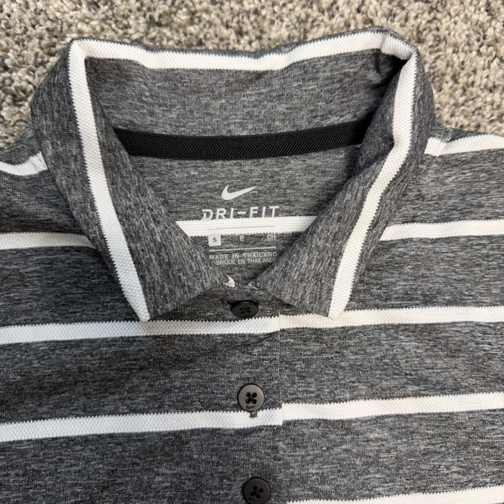 Nike Dri-FIT Sleeveless Polo Shirt Womens Small Gray White Striped Golf Tennis